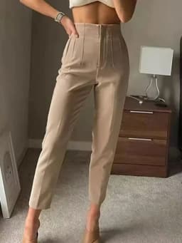 HH Pencil Pants For Womens Autumn Fashion Vintage Solid High Waist Zipper Slim Pant Female Casual Streetwear Chic Trousers