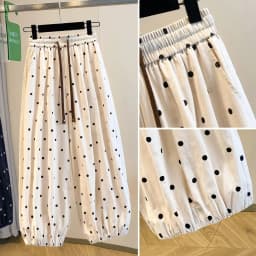 2026 summer cotton linen polka dot trousers Women's Loose Wide leg versatile nine point Harem Pants Korean version Lantern Pants
