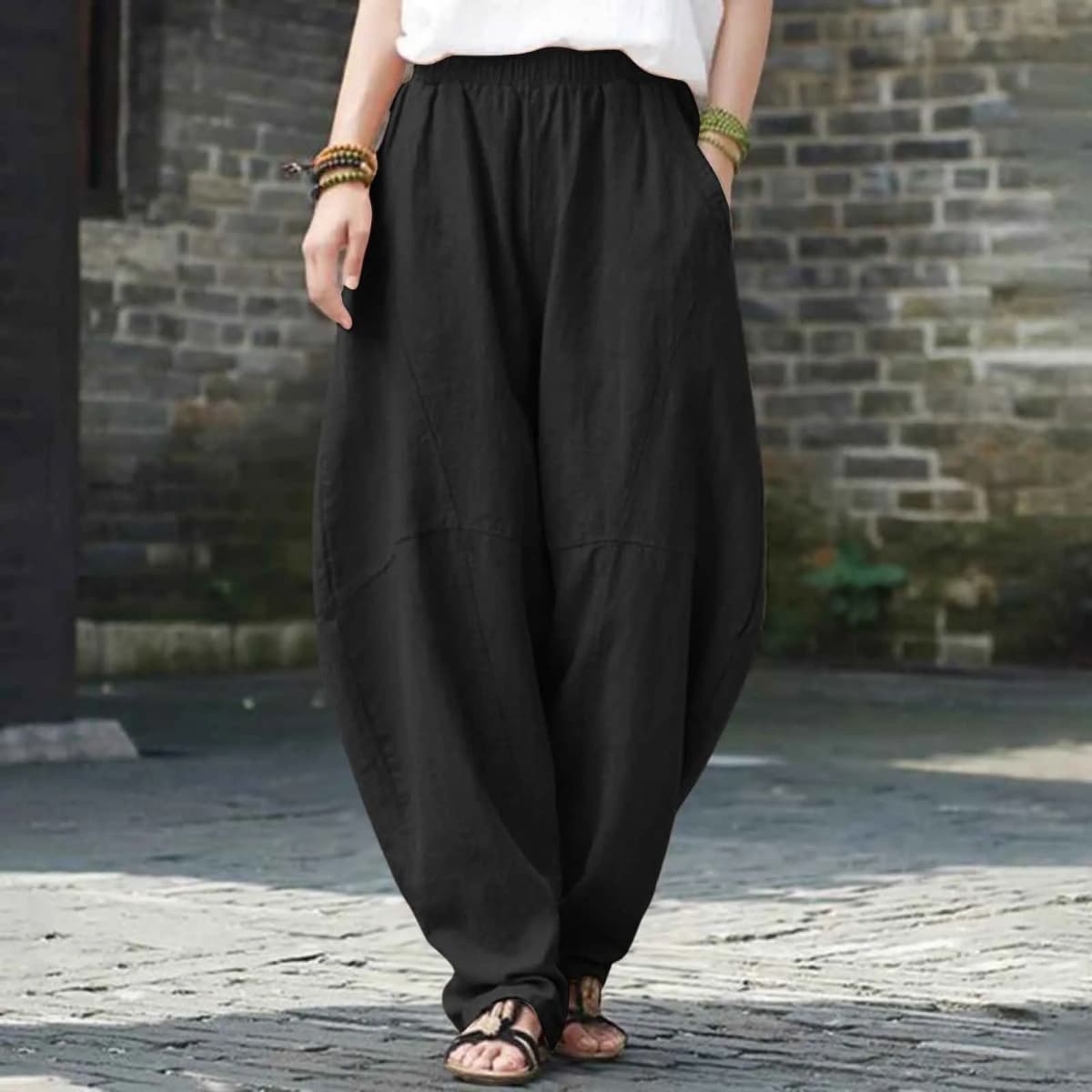 Oversize Linen Pants Women Bloomers Korean Fashion Solid Loose Wide Leg Pants Retro Hippie Yoga Straight Pants For Women 2025