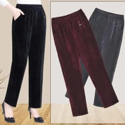 7XL 8XL Middle Aged Women Corduroy Pants Autumn Winter Elastic High Waist Large Size Straight Pants Loose Thick Mother Trousers