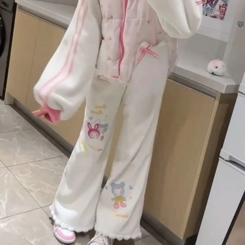 Japanese Lolita Style Corduroy Pants Women Sweet Kawaii Cartoon Embroidery Casual Y2k Trousers Harajuku Subculture Sweatpants