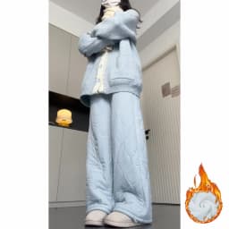 Blue Style Women's High Waist Straight Leg Pants Windproof Double Wear Trousers Autumn Winter Warmth And Cold Resistance