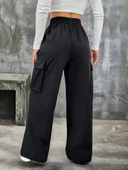 Elegant Solid High Waist Ripped Pant Fashion Women Pocket Elastic Straight Cargo Pants Casual Streetwear Sweatpant Y2K Trousers