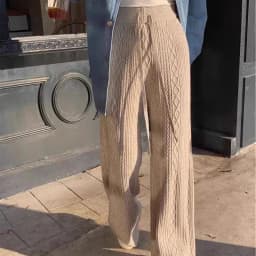 Autumn Winter Warm Knitted Pants Women Korean Elastic High Waist Thicken Trousers Woman Casual Wide Leg Straight Sweater Pants