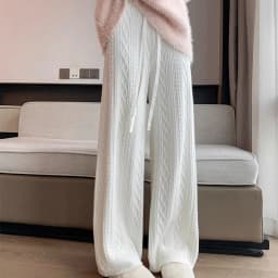 Autumn Winter Warm Knitted Pants Women Korean Elastic High Waist Thicken Trousers Woman Casual Wide Leg Straight Sweater Pants