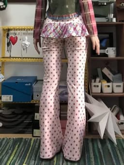 Aoaiiys Harajuku Pants for Women Kawaii Fake Two Piece Wide Leg Trousers Sweet Pink Star Waist Skirts Pants Spring Summer New