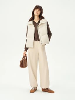 ZIQIAO 2026 Fall Women's Effortless Relaxed High Waist Wool Knit Pants with Diagonal Seam - Chic Casual Trousers for Daily Wear