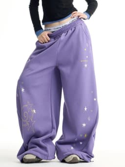 Y2K Stars Print Wide Leg Pants Women Spring Streetwear High Waist Hip Hop Trousers Harajuku American Casual Bf Purple Pant New