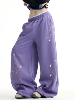 Y2K Stars Print Wide Leg Pants Women Spring Streetwear High Waist Hip Hop Trousers Harajuku American Casual Bf Purple Pant New