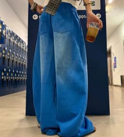 Casual hip-hop retro blue sweatpants Y2K Harajuku street pants rock roll women's trendy oversized washed loose wide-leg pants