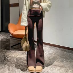 High Waist Thickened Knitted Flared Pants Women's Autumn Winter Fleece Slim Fit Casual Floor Length Hoof Pants