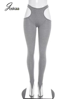 Joskaa Sexy Waist Cutout Leggings Foot Stirrup Skinny Pants Casual Workout Gym Sport Bottoms Women Stretch Tight Yoga Trousers