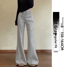 Grey American Style Retro Flared Sweatpants Women's Spring New High Waist Casual Slimming Sports Bell Bottoms