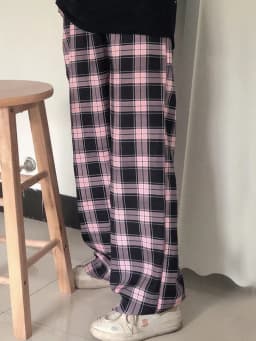 JMPRS Vintage Plaid Women Pants Elastic Waist Casual Loose Summer Oversize Trousers Black Harajuku Blue Female Pants New