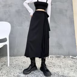 Harajuku Fake Two-piece Baggy Pants Women Spring Summer New High Waist Irregular Black Wide Leg Pants Streetwear