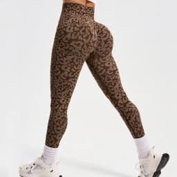 Women's Seamless Leopard Print Pants High Waist Leggings Sexy Hip Liftting Workout Running Fitness Pants High Elastic Knit Pants