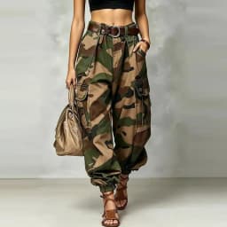 Casual Camouflage Work Pants Loose Wide Leg Street Style High Waist Zipper Cotton Printed Trousers for Women Summer Collection