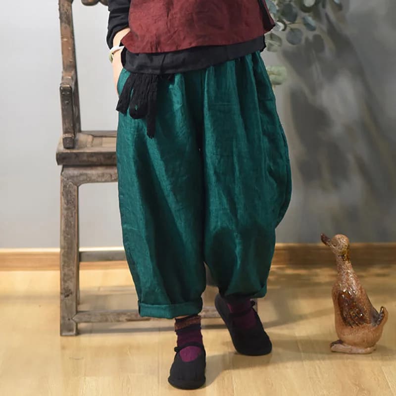 Johnature 2025 Autumn New Belt Wide Leg Pants For Women Solid Color Elastic Waist Trouser Loose Vintage Casual Female Pants