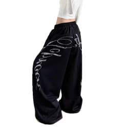 Summer Women Black Gothic Baggy Y2k Letter Pants Korean Fashion Vintage Oversize Hip-pop Sweatpants Wide Leg Trouser