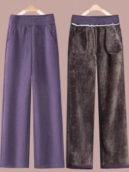Fleece Lined Thick Corduroy High Waist Wide Leg Pants Women's Autumn Winter New Style Drapey Mom Straight Leg Trousers Trendy