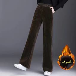 Thickened Fleece Lined Corduroy Wide Leg Pants Women Casual Trousers Autumn Winter New Style High Waist Straight Cut Loose pl...