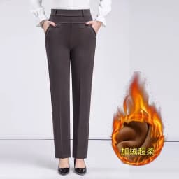 Brand Casual Pants Woman Winter Fleece Fashion High Waist Elegant Slim Black Straight Pants Thicken Large Size Trousers