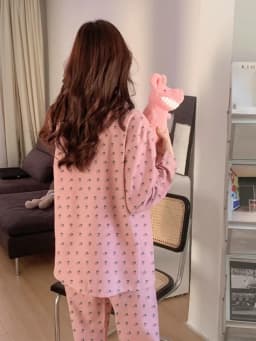 Strawberry Print Sleepwear Long Sleeve Long Pants Women's Outerwear Home Clothes Spring Autumn Sweet Style Casual Loose...