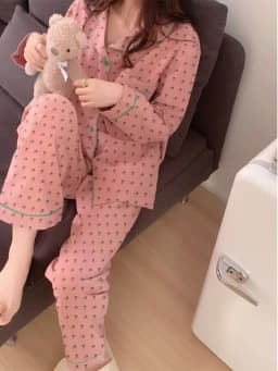 Strawberry Print Sleepwear Long Sleeve Long Pants Women's Outerwear Home Clothes Spring Autumn Sweet Style Casual Loose...