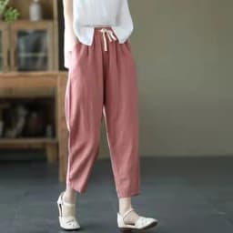 Lucyever 2025 Spring Summer Cotton Linen Pants Women Solid Color Casual Ankle-length Pant Woman Lace-up Waist Loose Trousers