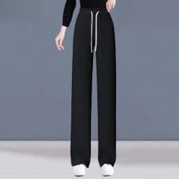 Afashion Lamb Velvet Wide Leg Pants Women's Thickened Autumn Winter Casual Slim Fit Corduroy Warm Straight Leg Trousers Hi