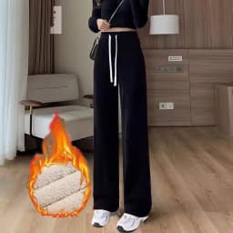 Afashion Lamb Velvet Wide Leg Pants Women's Thickened Autumn Winter Casual Slim Fit Corduroy Warm Straight Leg Trousers Hi