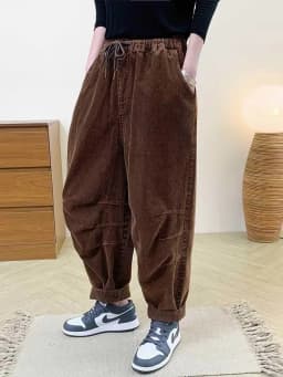Amax LuluE Designer Womens Autumn Fashion Corduroy Harem Pants 2025 Ladies Leisure Vintage Elastic Waist Solid Fitness Trousers
