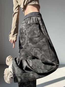 Retro Camouflage Wide Leg Pants Women's High Waist Slimming Loose Straight Casual Sports Sweatpants Spring Autumn New Style