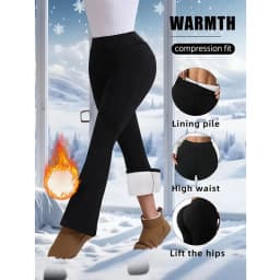 Ultra-Thick Lambswool Warm Leggings Woman Lift Hips High Waist Slim Wide Leg Tights Female Winter Thermal Black Flared Pants