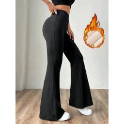 Ultra-Thick Lambswool Warm Leggings Woman Lift Hips High Waist Slim Wide Leg Tights Female Winter Thermal Black Flared Pants
