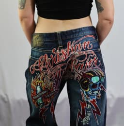 Y2k Retro Hip Hop Skull Embroidery Jeans Casual Denim Pants Straight Wide Leg Jeans Harajuku Gothic Pants Women Clothing