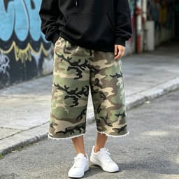 Y2K Camo Bermuda Shorts for Women Summer Baggy Sweat Shorts Cyber Grunge Elastic Waist Athletic Long Jorts with Pockets Bottoms