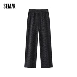 Semir Women Pants Fleece Lined Leopard Print Loose Fit Wide Leg Elastic Waist Street Style Retro Style 2026 Winter Full Length