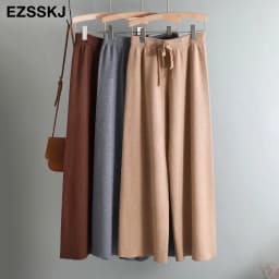 2020 autumn winter new THICK casual straight pants women female drawstring loose knitted wide leg pants casual Trousers