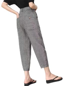 Checkered Cropped Pants For Women's 2026 Summer New Korean High Waisted Loose Drape Wide Leg Harlan Casual Pants