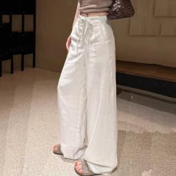 Spring Summer Cotton Linen Wide Leg Pants Women Solid Color High Waist Straight Trousers Woman 2026 Lace Up Casual Pants Female