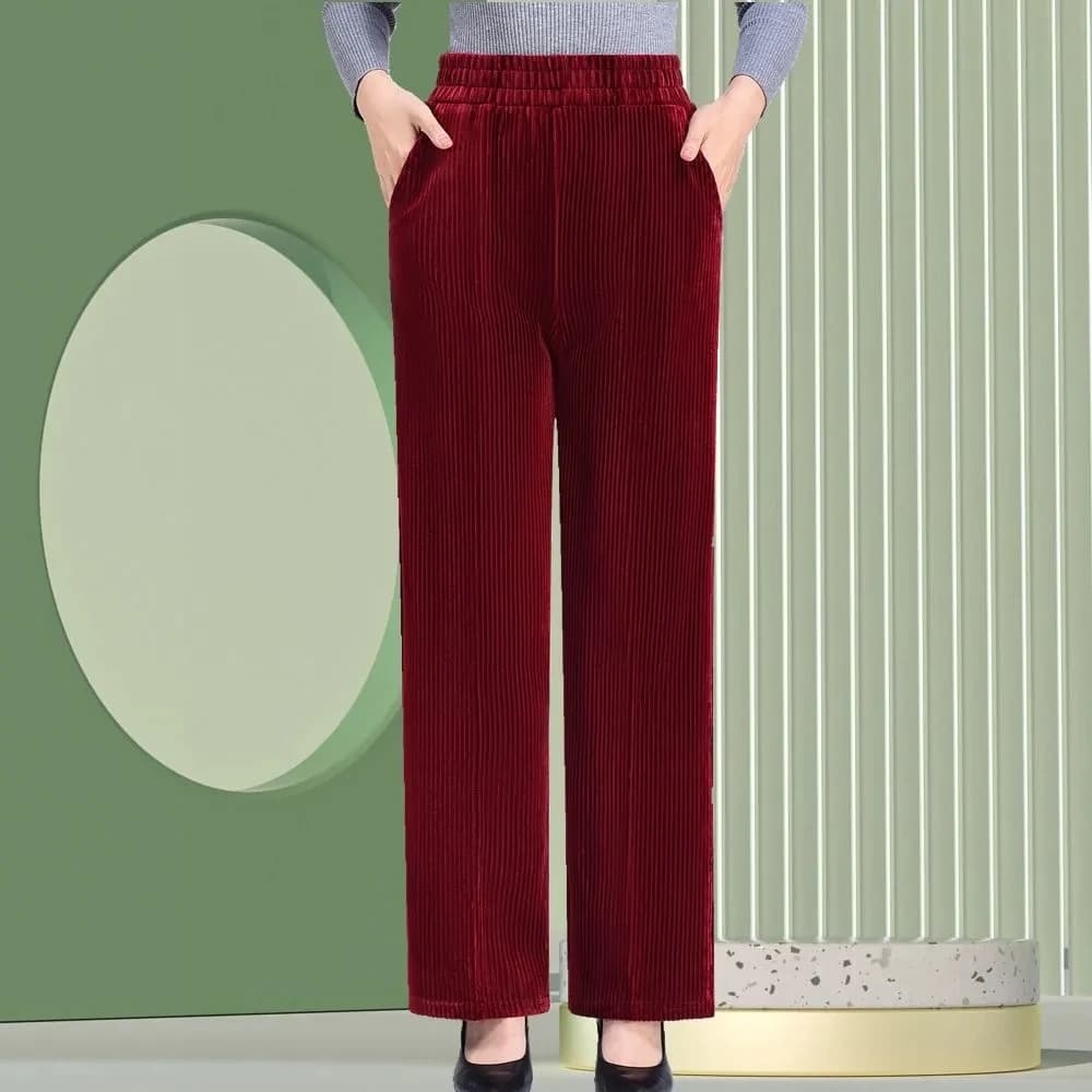 Autumn Winter Middle Aged Women Corduroy Pants Elastic High Waist Casual Straight Pants Large Size Loose Thick Mother Trousers