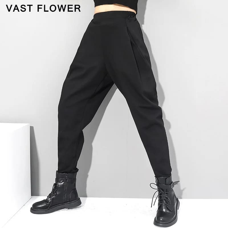 Black High Waist Harem Pants Women New Plus Size Loose Casual All Match Vintage Trousers 2026 Spring Autumn Fashion Streetwear