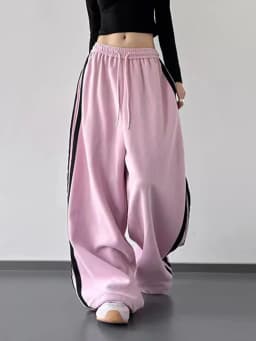 Y2K Vintage Striped Sweatpants Women Streetwear American Hip Hop Loose Pants Retro High Waist Casual Lace Up Spring Bf Trousers