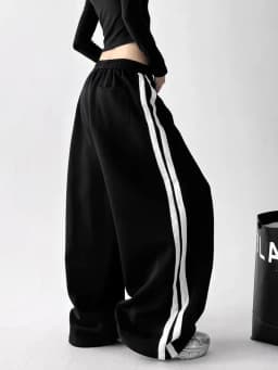 Y2K Vintage Striped Sweatpants Women Streetwear American Hip Hop Loose Pants Retro High Waist Casual Lace Up Spring Bf Trousers