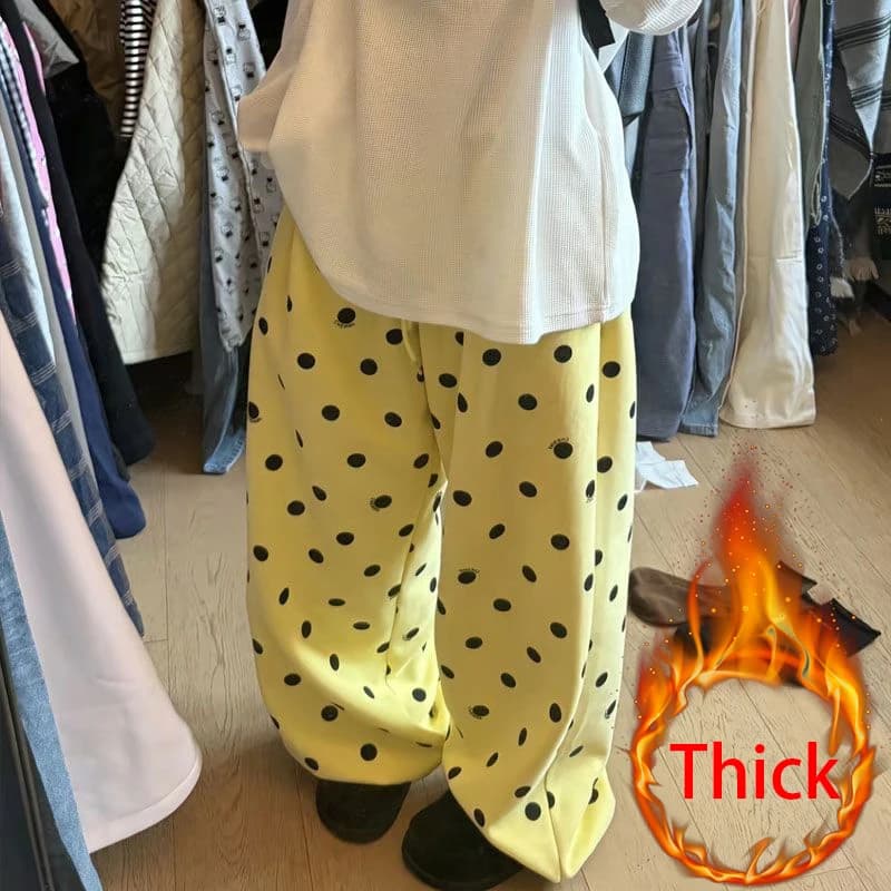 MEXZT Polka Dots Fleece Sweatpants Women Streetwear Baggy Joggers Y2K Harajuku Print Wide Leg Pants Winter Casual Trousers New