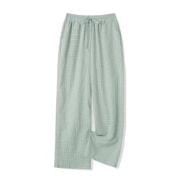 Women Loose Plaid Pants Casual Loose Elastic Straight Wide Leg Trousers with Pockets for Work Office Streetwear