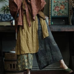 100% Ramie Women Ankle-length Casual Pants New 2026 Summer Vintage Style Patchwork Print Loose Female Wide Leg Pants M2825