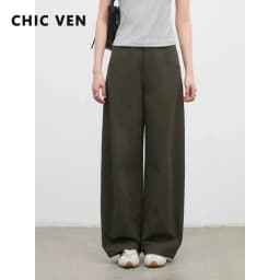 CHIC VEN New Fashion Women Pants Loose Casual Solid Straight Leg Pant Line Design Female Trousers Spring Summer 2026 Clothes