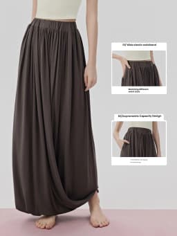 Women Casual Lazy Style Sports Long Pants Double Layer Knot Half Skirt Elastic Waist Slim Fit Pocket Outdoor Yoga Skirt Pants